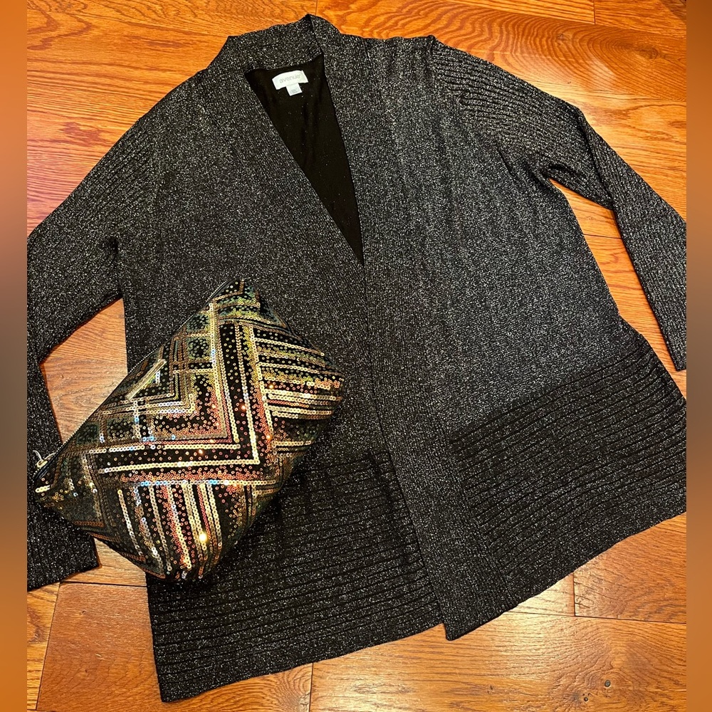 Avenue Metallic Gold and Black Ribbed Cardigan/Jacket